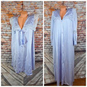 Lily Of France Small Nightgown & Robe Set Lace Trim Silky Nylon Lingerie Union
